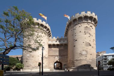 Serrano Towers - Torres de Serranos -at The. Towers are located on Plaza de los Fueros in Valencia, Spain clipart