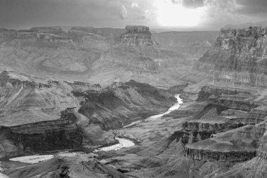 sunrise at Grand Canyon with view to river Colorado in valley