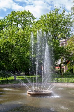 Polonya, Krakow 'daki güzel tesis parkında çeşme