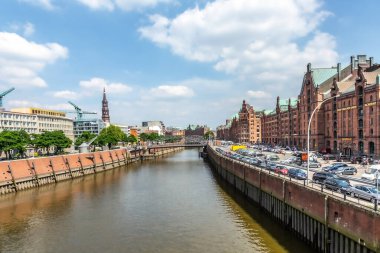 Hamburg, Almanya - 17 Temmuz 2014: Hamburg, Almanya 'da Speicherstadt' daki depolar.