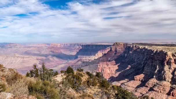 Clouds Move Grand Canyon Desert Tower Overlook Colorado River Distance — Stock Video