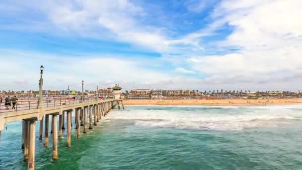 Mooie Huntington Beach Pier Orange County California Het Gouden Zand — Stockvideo