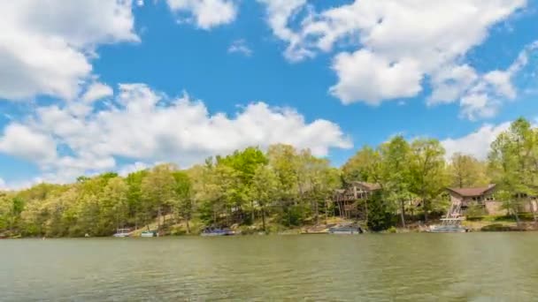 田纳西州达特莫尔湖的风景全景展现了一个非常平静 玻璃状的湖面 海岸线上排列着富饶 健康的橡木树 — 图库视频影像