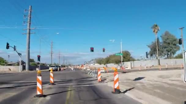 Point View Driver Who Navigates Road Construction Project Consisting Torn — Stock Video