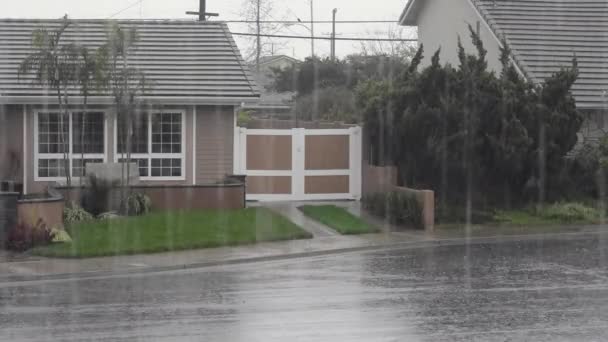 Pioggia Una Tempesta Impregna Quartiere Residenziale Durante Una Tempesta — Video Stock