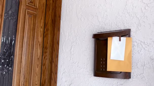 Mailman Retrieves Mail Delivers Handful Letters Junk Mail Residential Mailbox — Stock Video