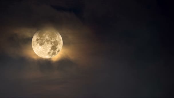 Ceața Mișcă Lună Plină Încadrată Cer Întunecat Chihlimbar Nori — Videoclip de stoc
