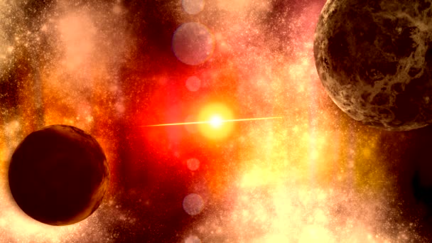 Eine Lebendige Supernova Wächst Langsam Zwischen Zwei Galaktischen Planeten Einer — Stockvideo