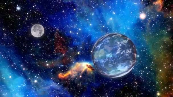 Zoom Attraverso Spazio Con Una Bella Galassia Dietro Pianeta Terra — Video Stock