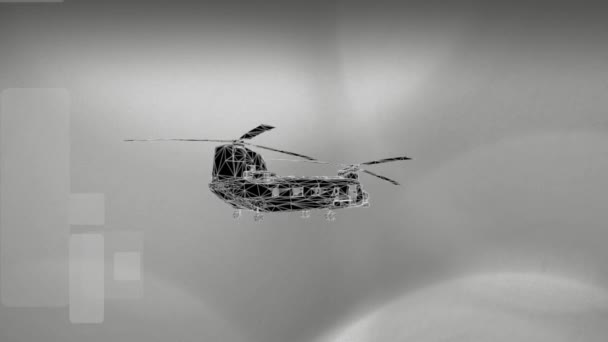 군사적 진보된 기술의 필요에 사용하기 미래의 배경을 반대로 회전하는 헬리콥터 — 비디오