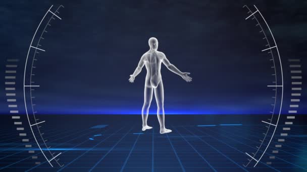 Futuristický Pohled Technologii Ukazuje Složení Super Počítače Skenujícího Kyborg Futuristickém — Stock video