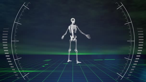 Футуристический Взгляд Технологию Показывает Состав Суперкомпьютера Сканирующего Человеческий Скелет Фоне — стоковое видео