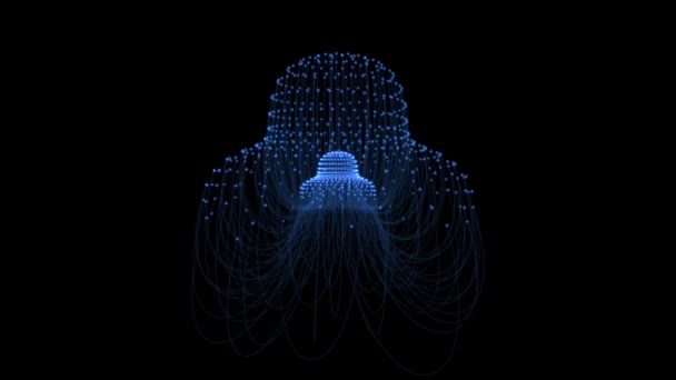 Computer Generated Undulating Jellyfish Blue Lines Connected Bright Nodes Undulates — Stock Video
