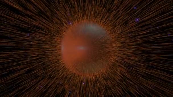一颗深空的橙色行星突然爆炸 产生了大量流星雨般的能量 — 图库视频影像