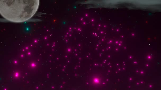 Ein Animiertes Feuerwerk Vor Einem Großen Himmel Mit Mond Und — Stockvideo