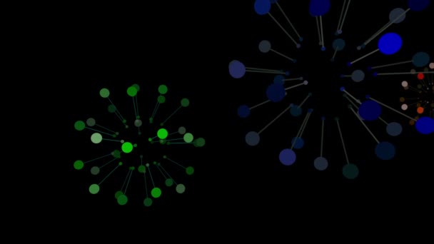 Tři Různé Barvy Velikosti Rotačních Molekulových Vláken Náhodně Procházejí Prostorem — Stock video