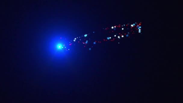 Animated Lighted Blue Orb Releases Red White Blue Floating Stars — Stock Video
