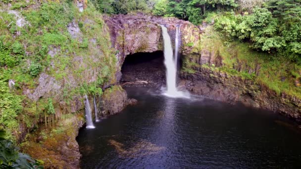 Прекрасні Веселки Falls Хіло Гаваї Форм Каскадні Потоків Природні Басейни — стокове відео