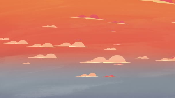 Карикатурная Анимация Заката Движущимися Облаками Оранжевым Небом — стоковое видео
