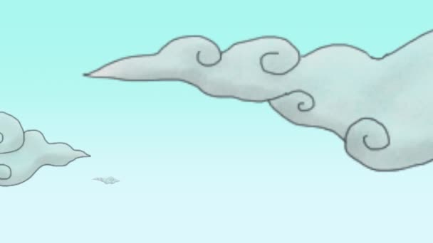 Una Animación Dibujos Animados Cielo Azul Con Nubes Deriva Por — Vídeo de stock