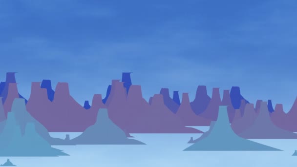 Sebuah Kartun Animasi Panning Dari Pegunungan Pastel Dengan Sementara Awan — Stok Video