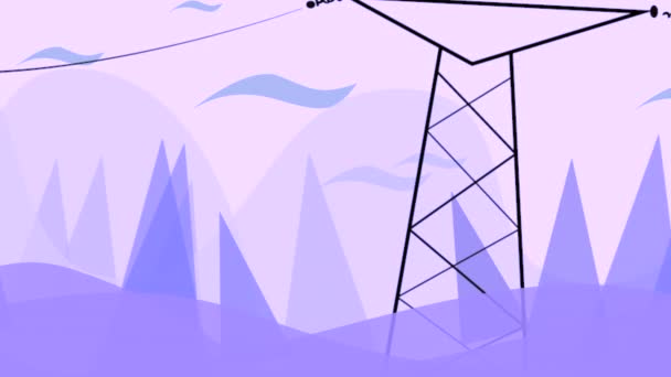 Uma Panela Desenhos Animados Uma Torre Elétrica Campo Estéril Com — Vídeo de Stock