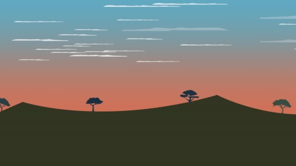 Desen Animat Animat Nori Care Mișcă Încet Pajiște Deschisă Copaci — Videoclip de stoc