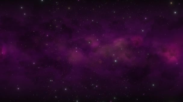 Djup Rymd Lila Nebulosa Med Stjärnor Som Rör Sig Genom — Stockvideo