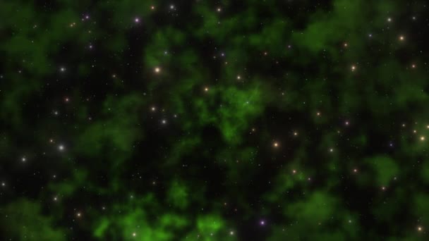 一个有恒星在宇宙中移动的深空绿色星云为复制和其他设计元素提供了充足的空间 — 图库视频影像