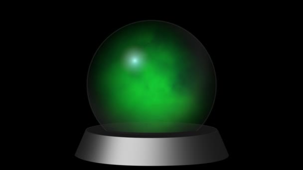 Mystical Green Smoke Forms Glass Crystal Ball Black Background — Video