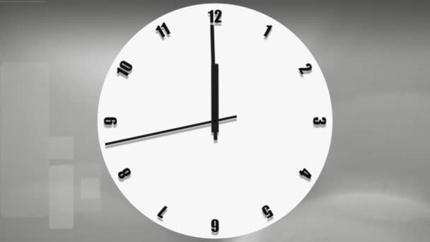 真夜中の12時になるまで時計が閉まります 微妙なグレーのアニメーションの背景にフレーム — ストック動画