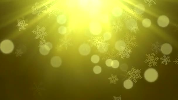 Vánoční Pozadí Zimní Sněhové Vločky Pomalu Padající Dolů Zlatý Slavnostní — Stock video