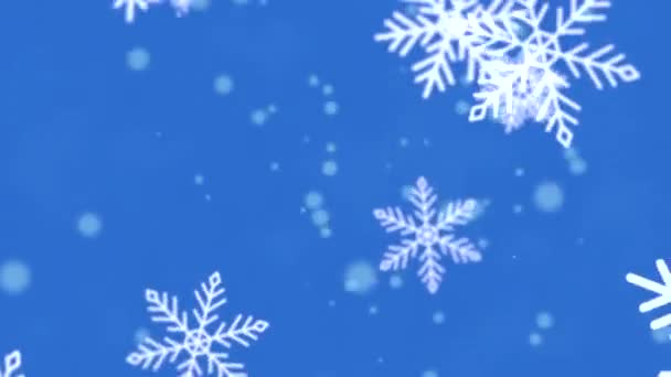 在圣诞节的背景下 雪花缓缓地落在蓝色的 喜庆的斜坡上 — 图库视频影像