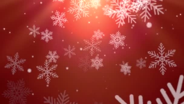 在圣诞节的背景下 雪花缓缓地落在红色的 喜庆的斜坡上 — 图库视频影像