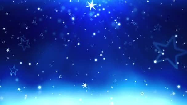 Christmas Background Snowflakes White Bokeh Forming Throughout Vibrant Blue Background — Vídeos de Stock