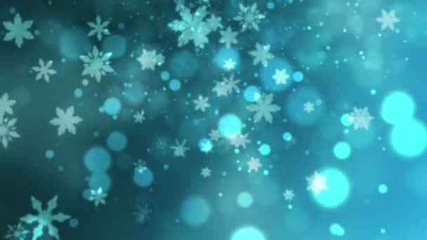 在圣诞节的背景下 雪花缓缓地落在蓝色的 喜庆的斜坡上 — 图库视频影像
