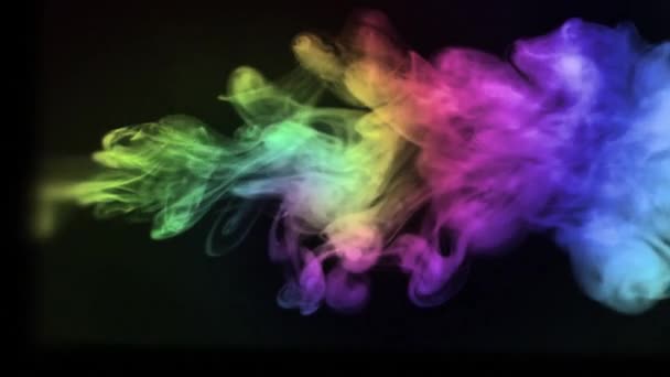 Plume Rainbow Colored Smoke Moves Right Left Creating Psychedelic Path — Vídeos de Stock
