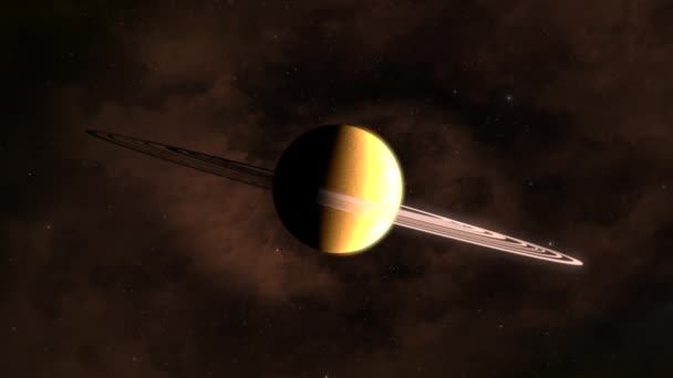 在外层空间 土星在其环中自转 由星际移动的恒星构成 这是一种经典的天文学现象 — 图库视频影像