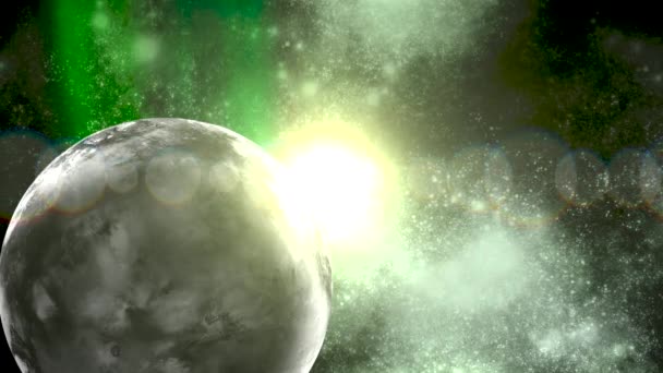 Deep Space Frontier Shows Planet Massive Galaxy System Surrounded Green — Video