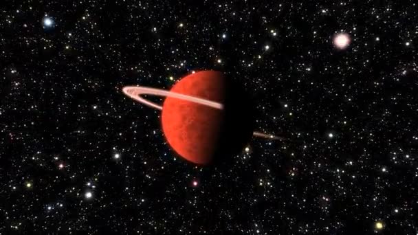 在外层空间 土星在其环中自转 由星际移动的恒星构成 这是一种经典的天文学现象 — 图库视频影像