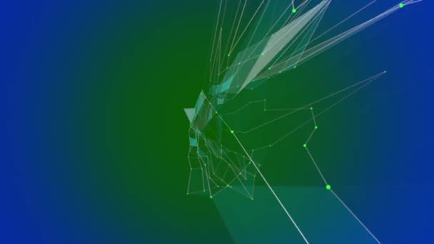 White Abstract Lines Green Nodes Form Pattern Shaded Insets Blue — Vídeo de Stock