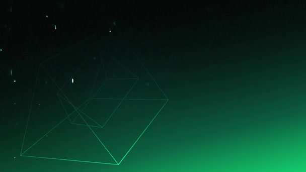 Floating Three Dimensional Pyramids Move Green Background Dust Particles Move — Vídeo de Stock