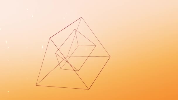 Floating Three Dimensional Prisms Move Pastel Orange Background Dust Particles — Stockvideo