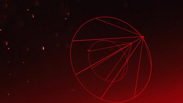 塵粒子がアニメーション全体を移動すると 浮遊する三次元コーンは赤い背景に向かって動きます — ストック動画