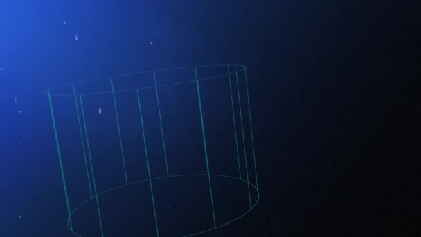 Плавающий Трехмерный Цилиндр Движется Темно Синем Фоне Частицы Пыли Перемещаются — стоковое видео