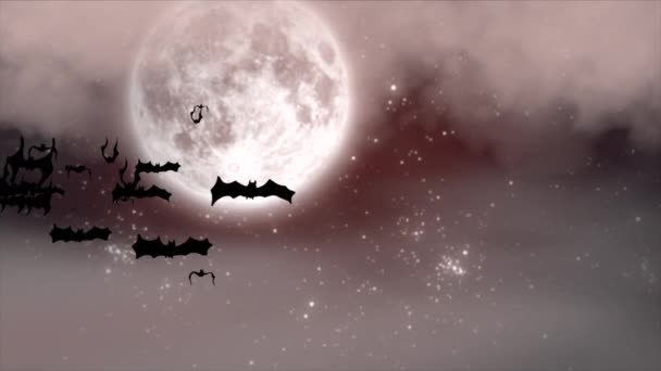 Lune Sang Halloween Alors Que Les Chauves Souris Volent Dans — Video