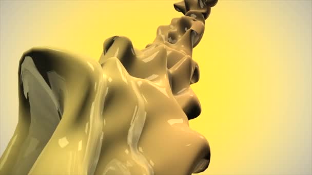 Una Corriente Amarilla Líquido Tridimensional Fluye Sobre Fondo Gradiente Limón — Vídeos de Stock