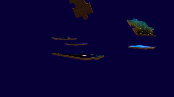 Мозаичные Фигурки Случайной Формы Демонстрируют Анимацию Звезд Галактик Открытом Космосе — стоковое видео