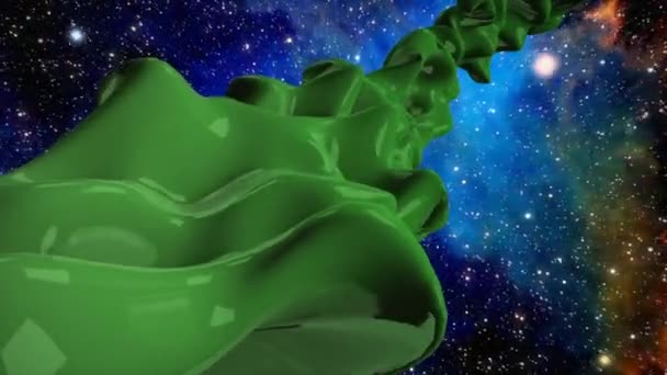 Зеленый Поток Трёхмерной Материи Течёт Космосе Инопланетная Форма Неизвестного Происхождения — стоковое видео