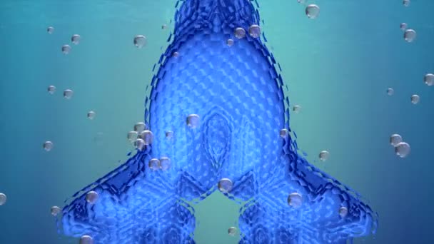 Blue Stream Three Dimensional Honeycomb Matter Flows Underwater Animation Bubbles — Stock Video